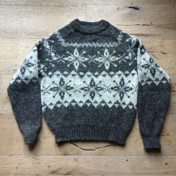 Stunning Vintage Fair Isle Snow flakes Nordic style virgin wool sweater size M - Picture 4 of 9